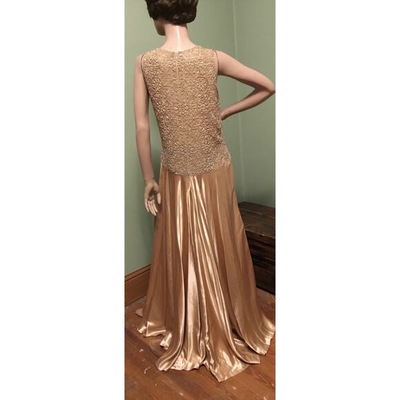 Vintage PAMELA DENNIS Gold Beaded Silk Satin Gown w/Beaded Jacket - Picture 6 of 12